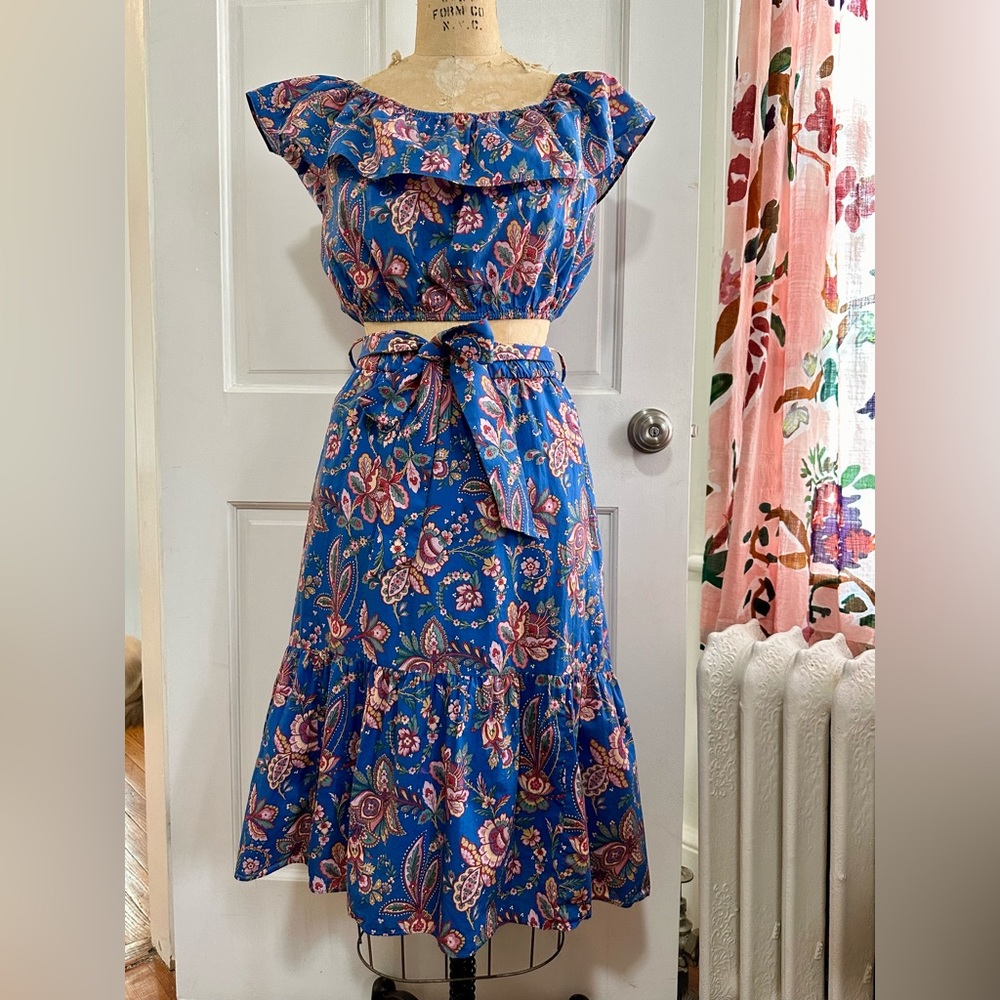 {J.Crew + Liberty of London} Skirt & Ruffle Crop Top Set - Sz 8